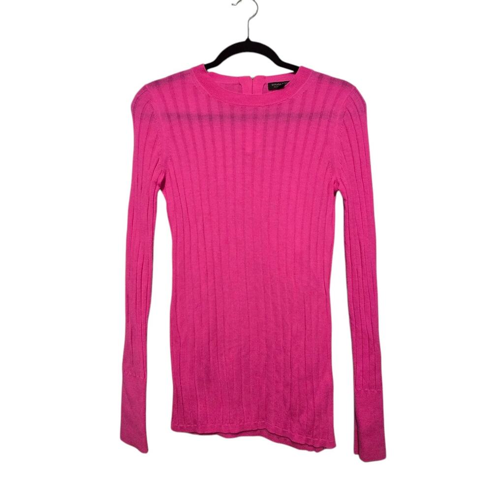 Banana Republic Bright Pink Extra-Fine Merino Wool Sweater SM Back Zip Barbie
